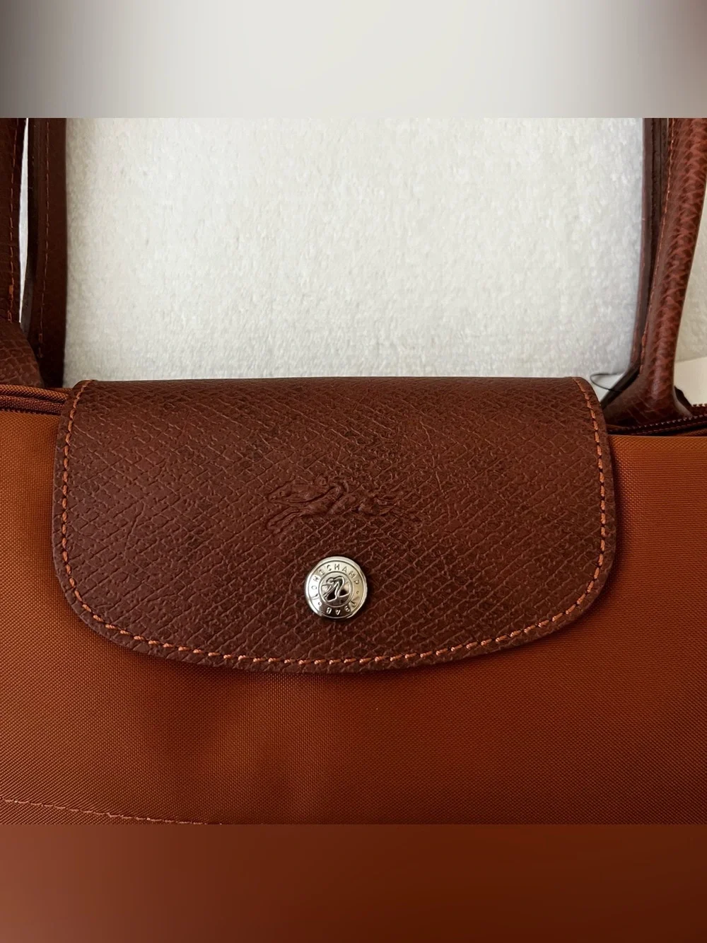 NEW Longchamp Le Pliage Green Medium Nylon Tote Bag (Cognac)